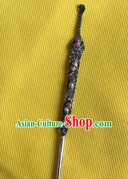 Chinese Ancient Palace Woman Hairpin Headwear Traditional Qing Dynasty Silver Earpick Hair Stick