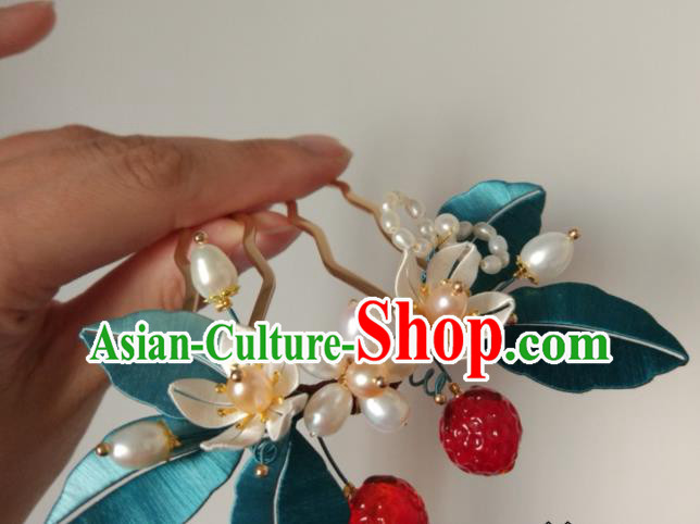Chinese Traditional Pearls Hairpin Ming Dynasty Hair Accessories Ancient Princess Strawberry Hair Comb