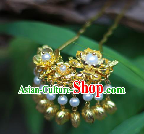 Chinese Traditional Golden Plum Blossom Hairpin Ancient Tang Dynasty Hair Accessories