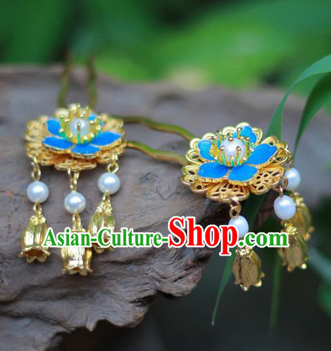 Chinese Ancient Ming Dynasty Hair Accessories Traditional Blueing Plum Blossom Hairpin