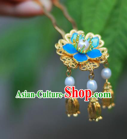 Chinese Ancient Ming Dynasty Hair Accessories Traditional Blueing Plum Blossom Hairpin