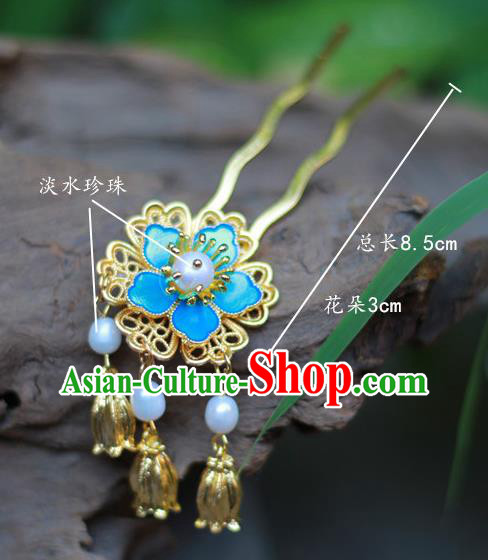 Chinese Ancient Ming Dynasty Hair Accessories Traditional Blueing Plum Blossom Hairpin