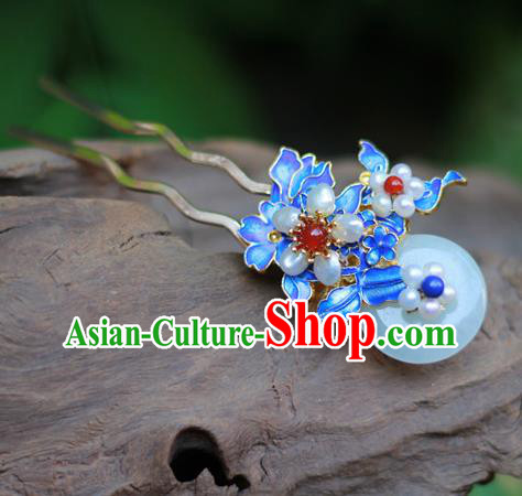 Chinese Ancient Queen Jade Hairpin Traditional Ming Dynasty Hanfu Pearls Plum Tassel Hair Stick