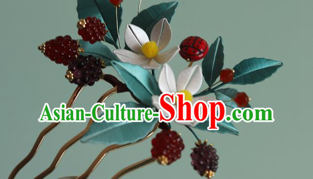Chinese Traditional Hair Accessories Silk Flowers Hairpin Ancient Princess Raspberry Hair Comb