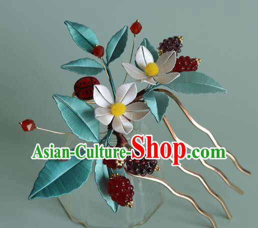 Chinese Traditional Hair Accessories Silk Flowers Hairpin Ancient Princess Raspberry Hair Comb