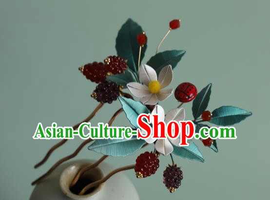 Chinese Traditional Hair Accessories Silk Flowers Hairpin Ancient Princess Raspberry Hair Comb
