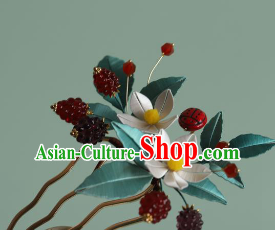 Chinese Traditional Hair Accessories Silk Flowers Hairpin Ancient Princess Raspberry Hair Comb