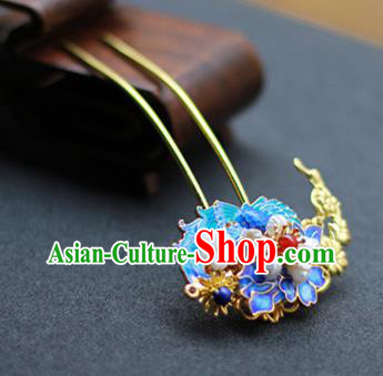 Chinese Ancient Empress Blueing Hairpins Traditional Ming Dynasty Pearls Hair Sticks