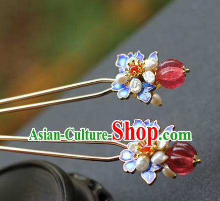Chinese Traditional Ming Dynasty Queen Blueing Hair Stick Ancient Court Woman Hairpin