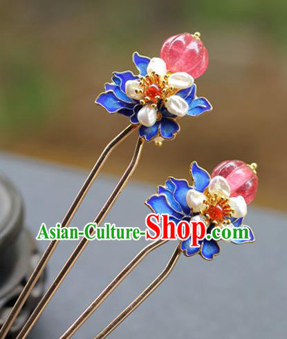 Chinese Traditional Ming Dynasty Queen Blueing Hair Stick Ancient Court Woman Hairpin
