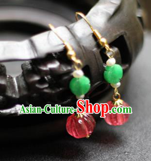 Handmade China Pearls Earrings Traditional Qing Dynasty Empress Jade Ear Accessories