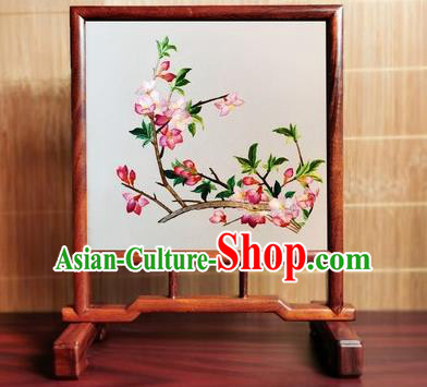 China Handmade Rosewood Craft Table Furniture Traditional Suzhou Embroidered Begonia Desk Screen