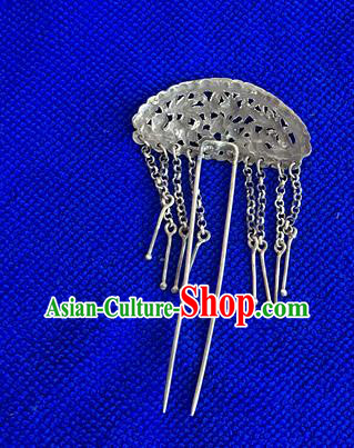 Chinese Ancient Court Lady Cloisonne Hairpin Traditional Qing Dynasty Silver Tassel Hair Stick