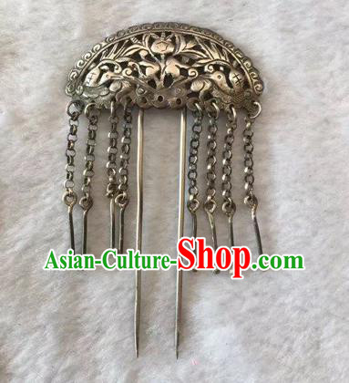 Chinese Ancient Court Maid Hairpin Traditional Qing Dynasty Palace Lady Silver Tassel Hair Stick