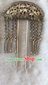 Chinese Ancient Court Maid Hairpin Traditional Qing Dynasty Palace Lady Silver Tassel Hair Stick
