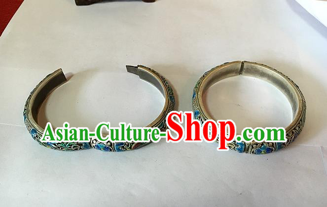 Handmade China Ethnic Carving Silver Bangle National Wedding Cloisonne Bracelet Accessories