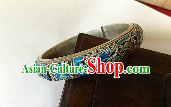 Handmade China Ethnic Carving Silver Bangle National Wedding Cloisonne Bracelet Accessories
