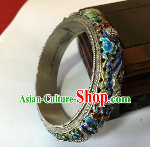 Handmade China National Cloisonne Bracelet Accessories Ethnic Silver Carving Dragon Bangle