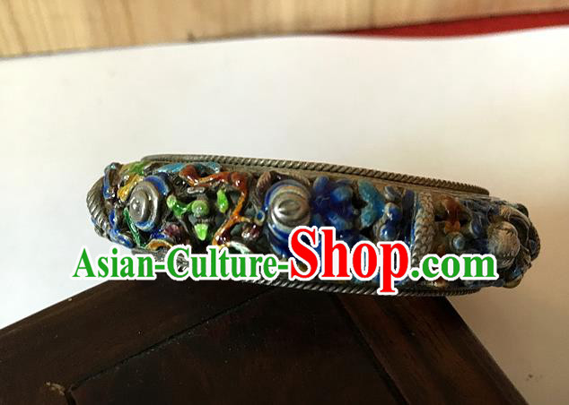 Handmade China National Cloisonne Bracelet Accessories Ethnic Silver Carving Dragon Bangle