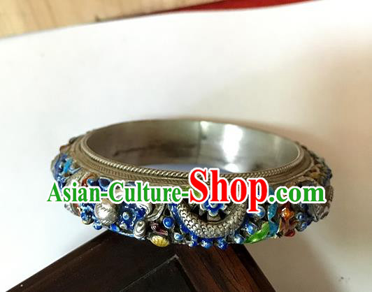 Handmade China National Cloisonne Bracelet Accessories Ethnic Silver Carving Dragon Bangle