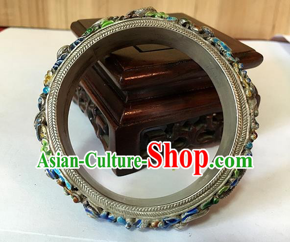 Handmade China National Cloisonne Bracelet Accessories Ethnic Silver Carving Dragon Bangle
