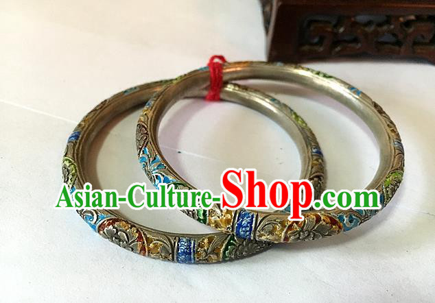 Handmade China National Cloisonne Butterfly Bracelet Accessories Miao Ethnic Silver Hollow Bangle
