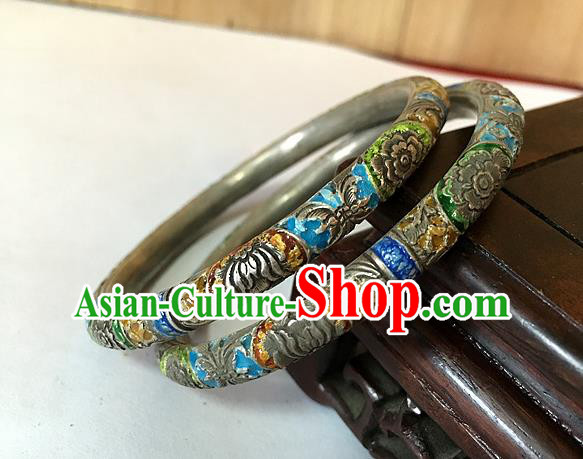 Handmade China National Cloisonne Butterfly Bracelet Accessories Miao Ethnic Silver Hollow Bangle
