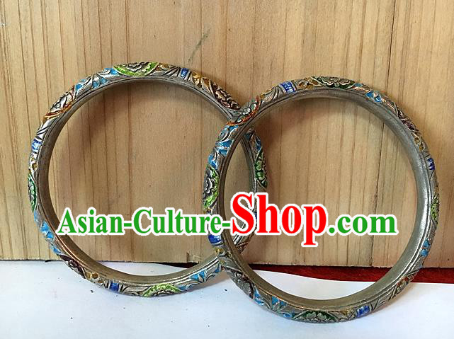 Handmade China National Cloisonne Butterfly Bracelet Accessories Miao Ethnic Silver Hollow Bangle