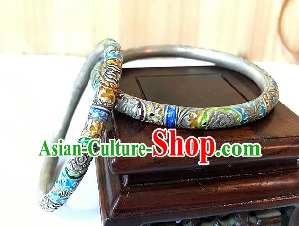 Handmade China National Cloisonne Butterfly Bracelet Accessories Miao Ethnic Silver Hollow Bangle