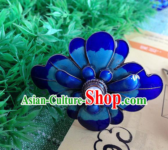 Chinese Ancient Palace Lady Pearl Hair Stick Traditional Qing Dynasty Enamel Peony Hairpin
