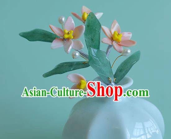 Chinese Ancient Young Lady Hair Stick Traditional Hanfu Hair Accessories Pink Flowers Hairpin