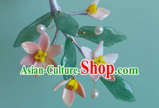 Chinese Ancient Young Lady Hair Stick Traditional Hanfu Hair Accessories Pink Flowers Hairpin