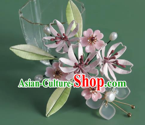 Chinese Ancient Princess Hair Clip Traditional Hair Accessories Pink Silk Flowers Hairpin