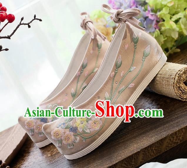China Handmade Ancient Princess Shoes National Embroidered Cloth Shoes Traditional Ming Dynasty Hanfu Bow Shoes