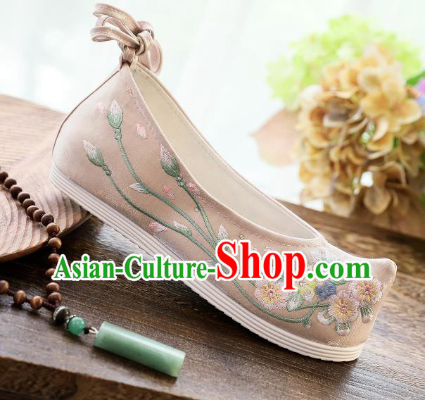China Handmade Ancient Princess Shoes National Embroidered Cloth Shoes Traditional Ming Dynasty Hanfu Bow Shoes