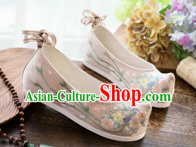 China Handmade Ancient Princess Shoes National Embroidered Cloth Shoes Traditional Ming Dynasty Hanfu Bow Shoes