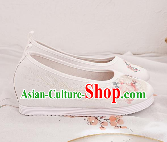 China Traditional Hanfu White Satin Shoes Handmade Ancient Princess Shoes National Embroidered Phoenix Shoes