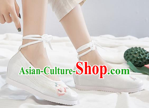 China Traditional Hanfu White Satin Shoes Handmade Ancient Princess Shoes National Embroidered Phoenix Shoes