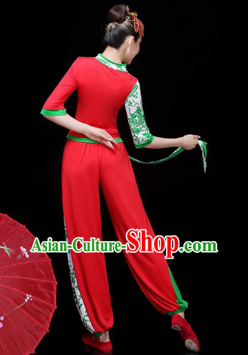 China Drum Dance Yangko Dance Clothing Traditional Folk Dance Fan Dance Red Outfits