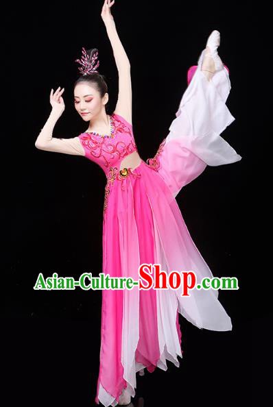 Chinese Traditional Woman Group Dance Costume Umbrella Dance Clothing Classical Dance Rosy Dress