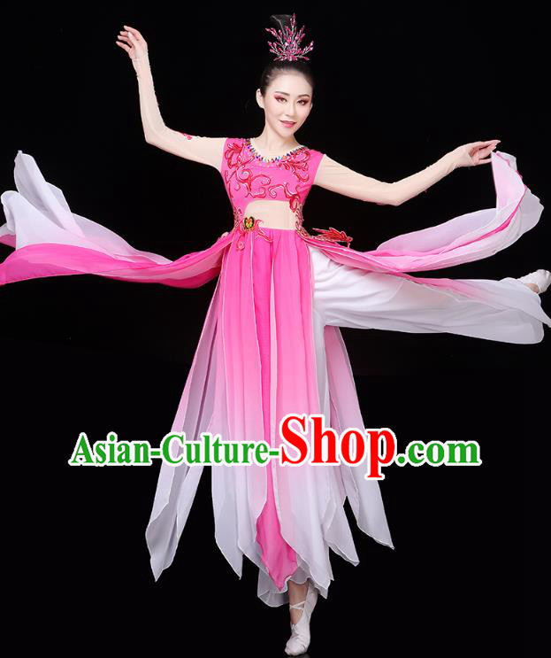 Chinese Traditional Woman Group Dance Costume Umbrella Dance Clothing Classical Dance Rosy Dress