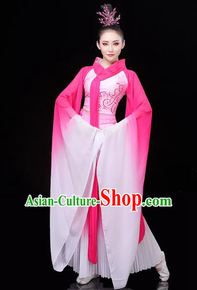Chinese Classical Dance Rosy Hanfu Dress Traditional Woman Group Dance Costume Goddess Dance Clothing