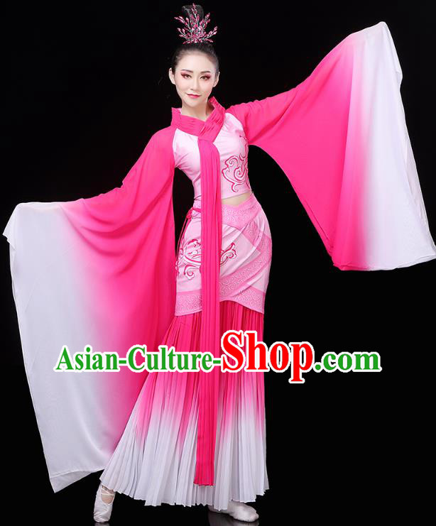 Chinese Classical Dance Rosy Hanfu Dress Traditional Woman Group Dance Costume Goddess Dance Clothing