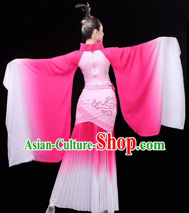 Chinese Classical Dance Rosy Hanfu Dress Traditional Woman Group Dance Costume Goddess Dance Clothing