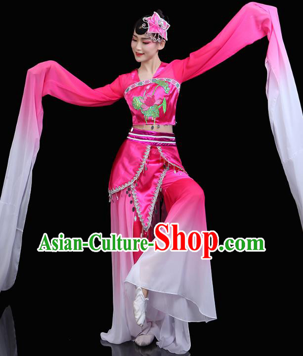 Chinese Water Sleeve Dance Rosy Dress Traditional Woman Group Dance Costume Classical Dance Clothing