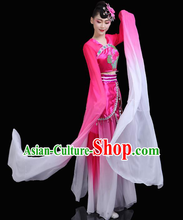 Chinese Water Sleeve Dance Rosy Dress Traditional Woman Group Dance Costume Classical Dance Clothing