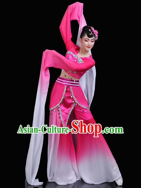 Chinese Water Sleeve Dance Rosy Dress Traditional Woman Group Dance Costume Classical Dance Clothing
