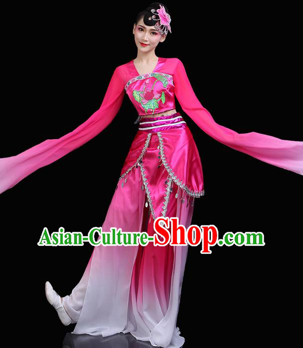 Chinese Water Sleeve Dance Rosy Dress Traditional Woman Group Dance Costume Classical Dance Clothing