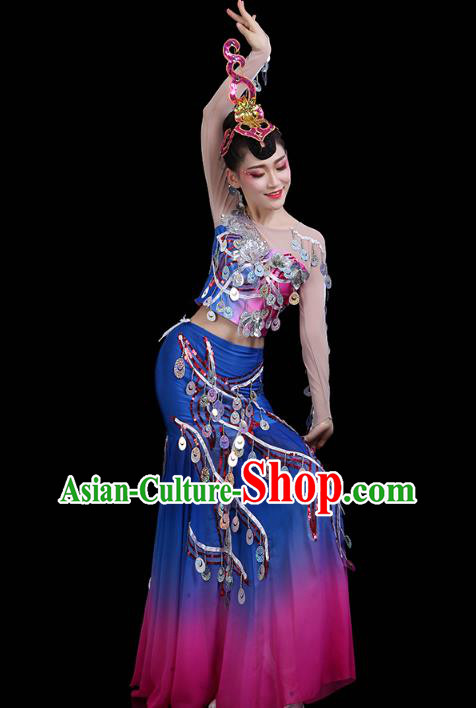 Chinese Yunnan Ethnic Peacock Dance Sequins Dress Traditional Dai Nationality Performance Costume