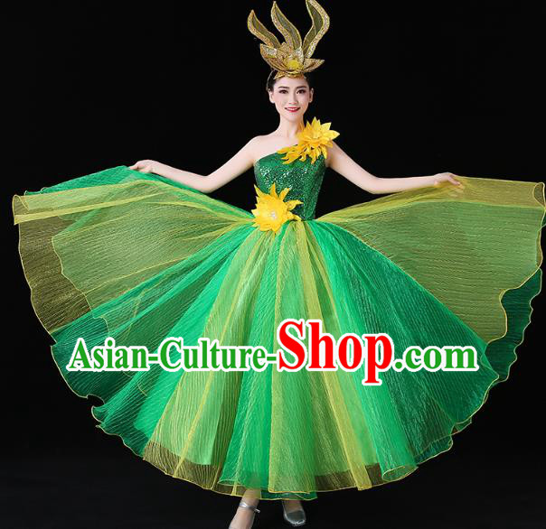 China Modern Dance Performance Clothing Spring Festival Gala Opening Dance Green Sequins Dress